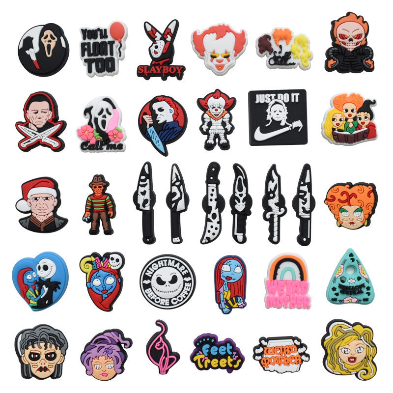 33pcs Halloween Shoes Charms Clogs Jigs Bubble Slides Sandals Decorations