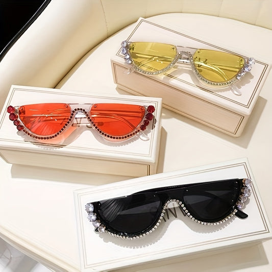Y2K Rhinestone Decor Flat Top Sunglasses UV400
