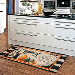 2pcs Halloween Pumpkin Kitchen Rugs Absorbent Non Slip Waterproof Floor Mats