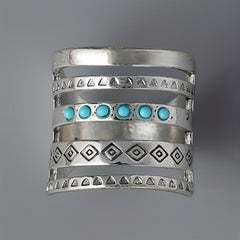 Vintage Wide Ring 925 Silver Plated Turquoise Inlaid Hollow Design