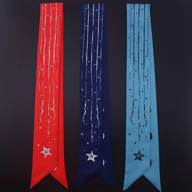 Pentagram Pattern Silky Neck Scarf Retro Handbag Handle Hair Ribbon