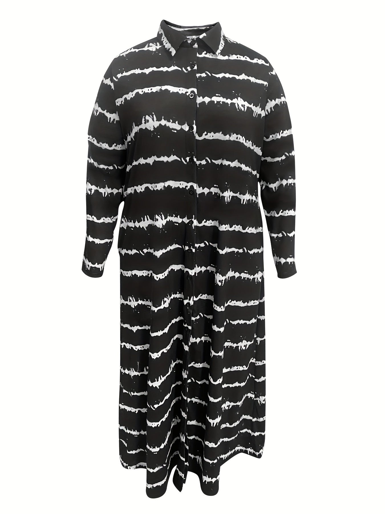  Stripe Print Button Up Shirt Dress