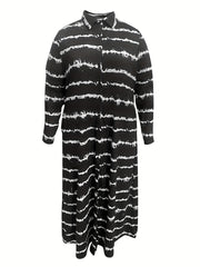  Stripe Print Button Up Shirt Dress