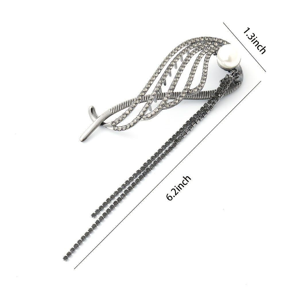 Vintage Angel's Wings Rhinestone Metal Twist Clip Hair Jaw Clip