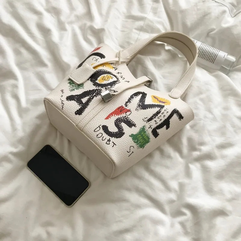 Cartoon Image PU Leather Large Shoulder Bag for Women
