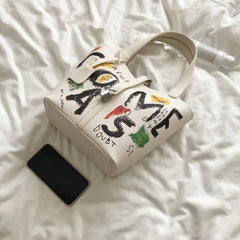 Cartoon Image PU Leather Large Shoulder Bag for Women