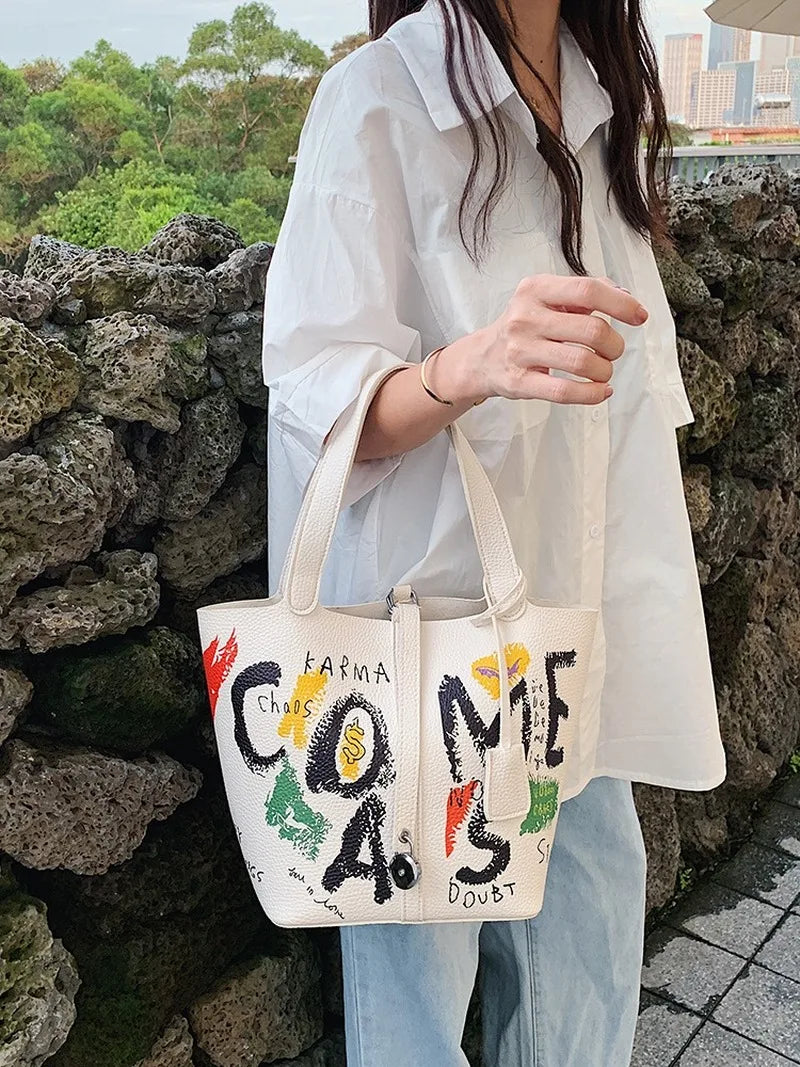 Cartoon Image PU Leather Large Shoulder Bag for Women