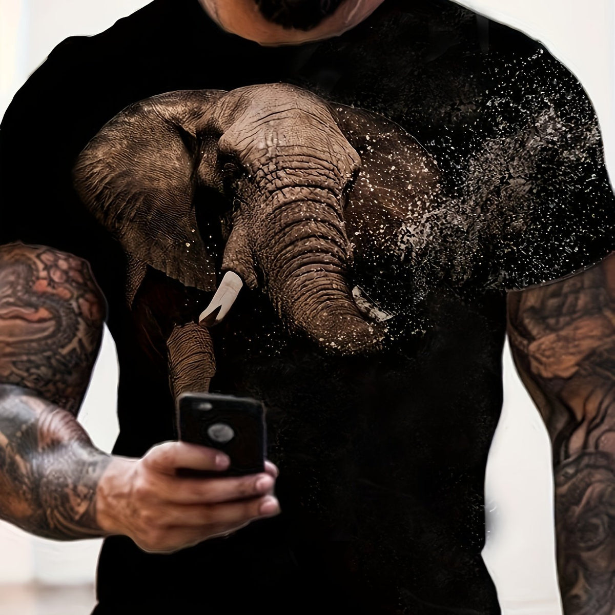 Elephant Pattern Print Men's Short Sleeve Comfy Graphic Tee