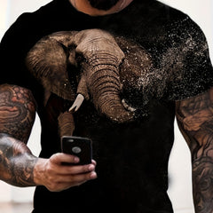 Elephant Pattern Print Men's Short Sleeve Comfy Graphic Tee
