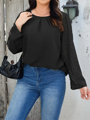  Chevron Print Mesh Ruched Long Sleeve Top