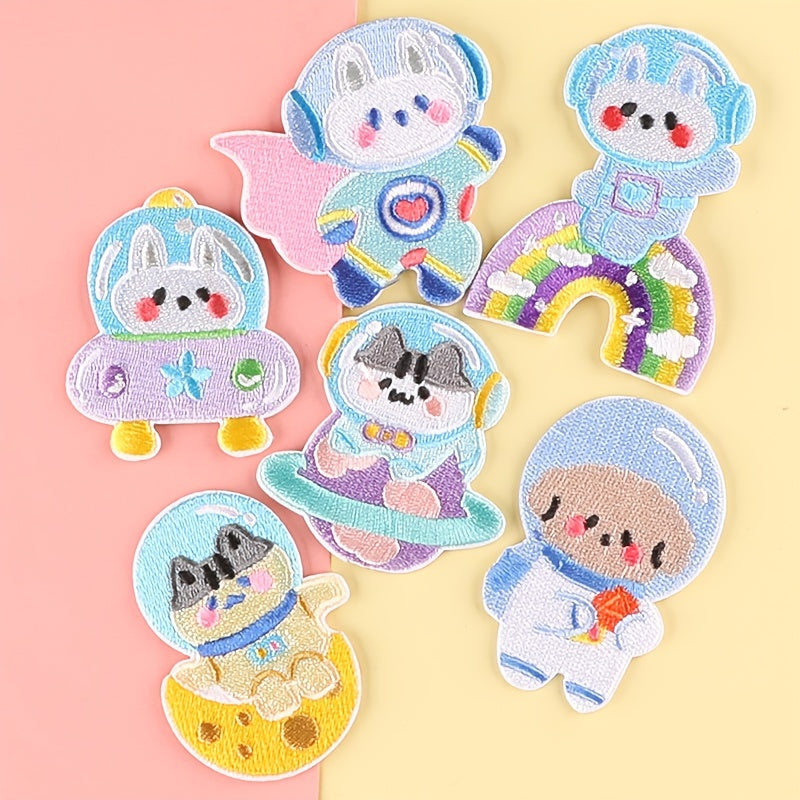 6pcs Animal Astronaut Embroidered Patches DIY Decorative for Clothes Jackets Hat