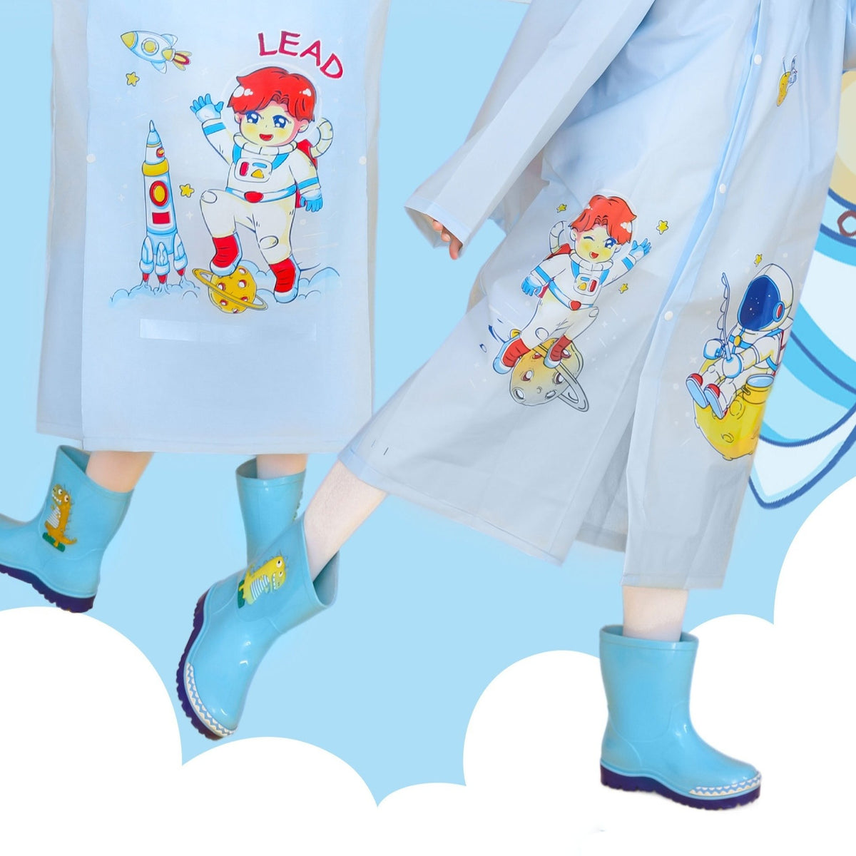 Astronaut Graphi Raincoat for Kids, Hooded Outdoor School Gift