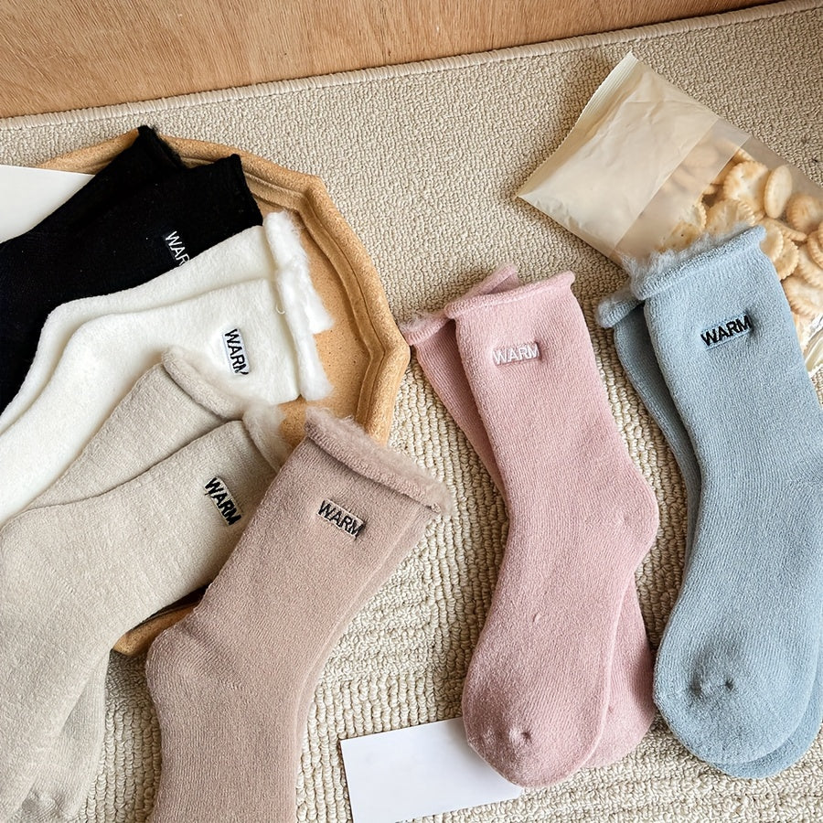 6 Pairs Plush Lined Letter Print Socks Women's Stockings