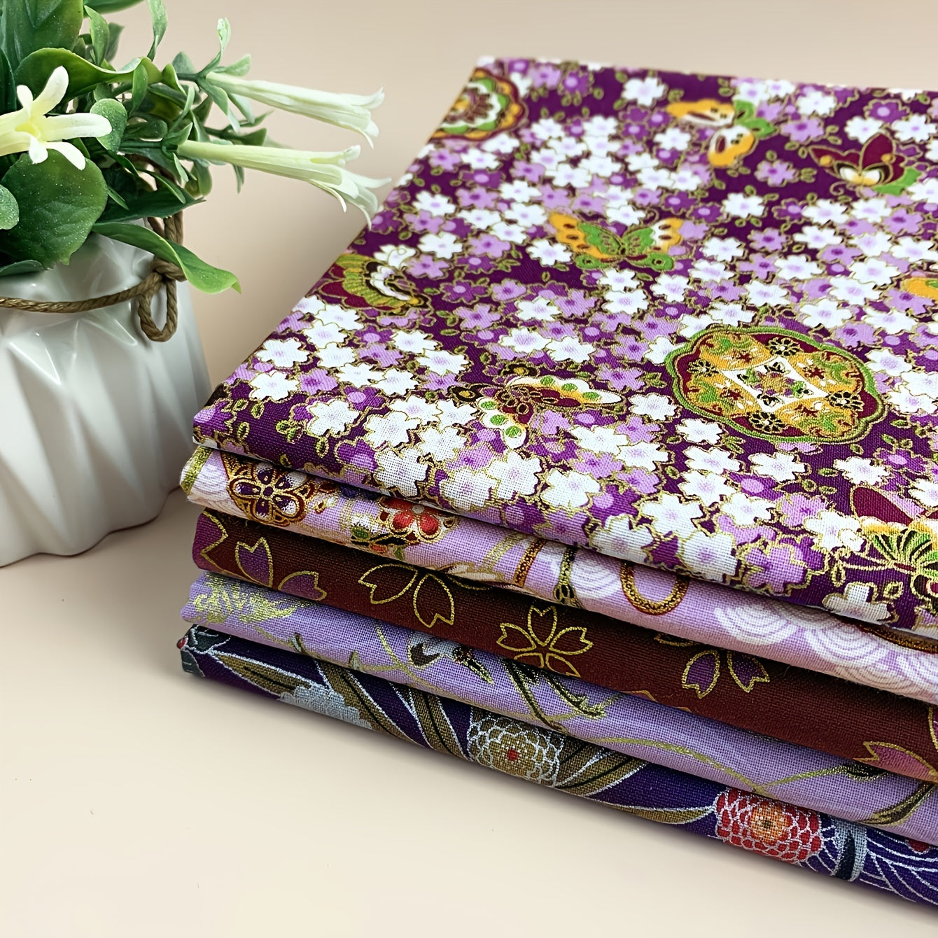 5pcs 19 81 24 Purple Printed Pattern Fabric Quilted DIY Hand Sewing