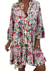  Graphic Print Long Sleeve Shirt Dress
