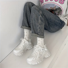 Women's Chunky Platform Sneakers Mesh Lace Up Sports Shoes