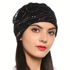 Lace Slouchy Beanie Rhinestone Turban Hat Lightweight Skull Cap