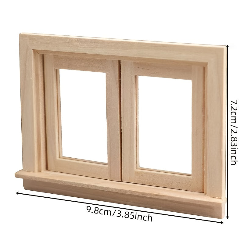 1/12 Wooden Dollhouse Window Frame Sliding Light Beige Model