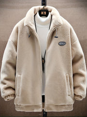 Men's Fleece Stand Collar Jacket Active Zip Up Coat