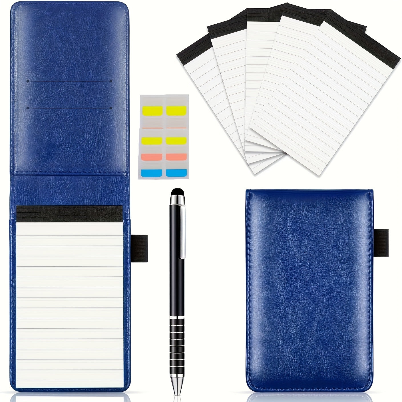 Faux Leather Pocket Notepad Holder Set with Pen College Rules Mini Notebook