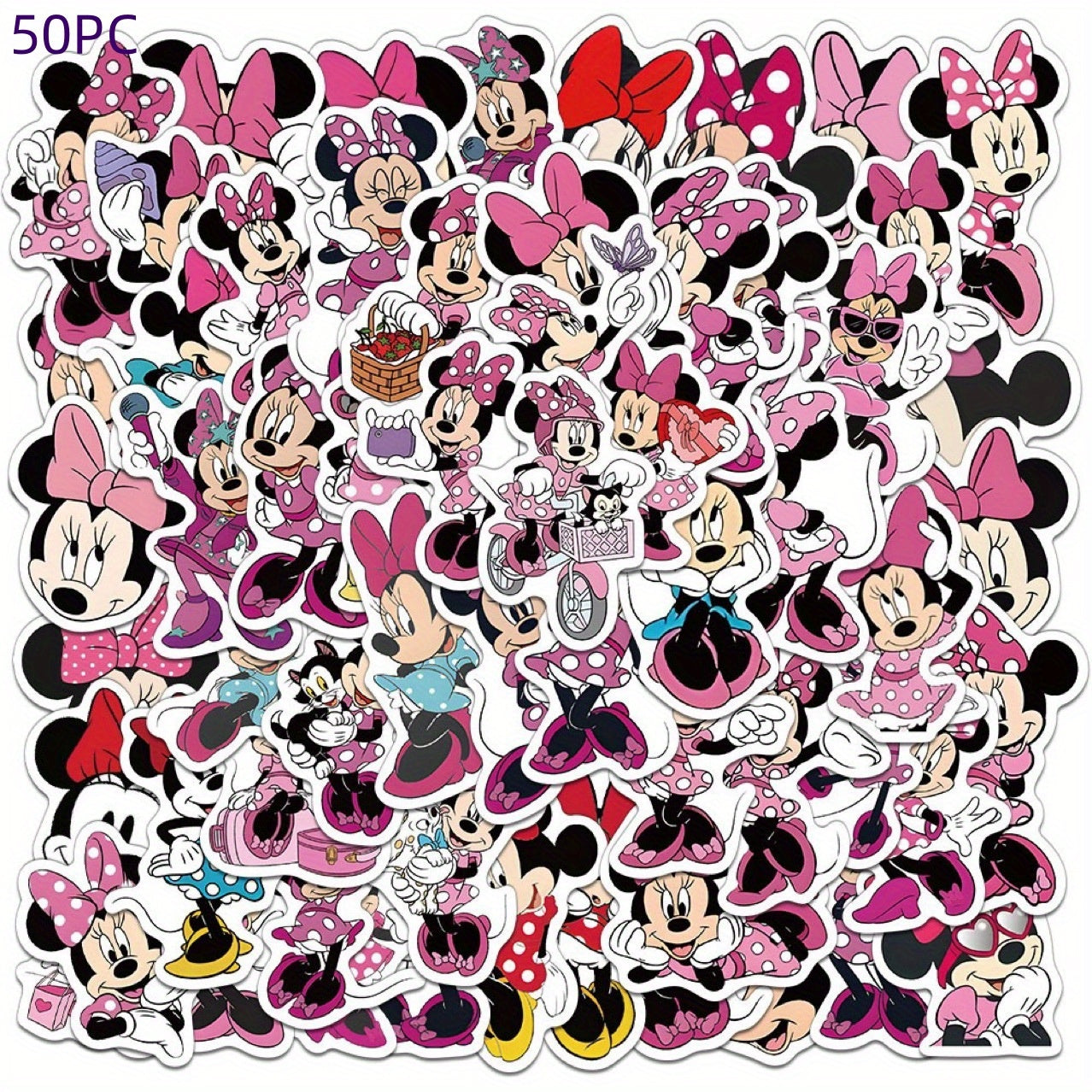 Set of 50 Pink Mickey Stickers - Unique Outlined Design - High Self Adhesive