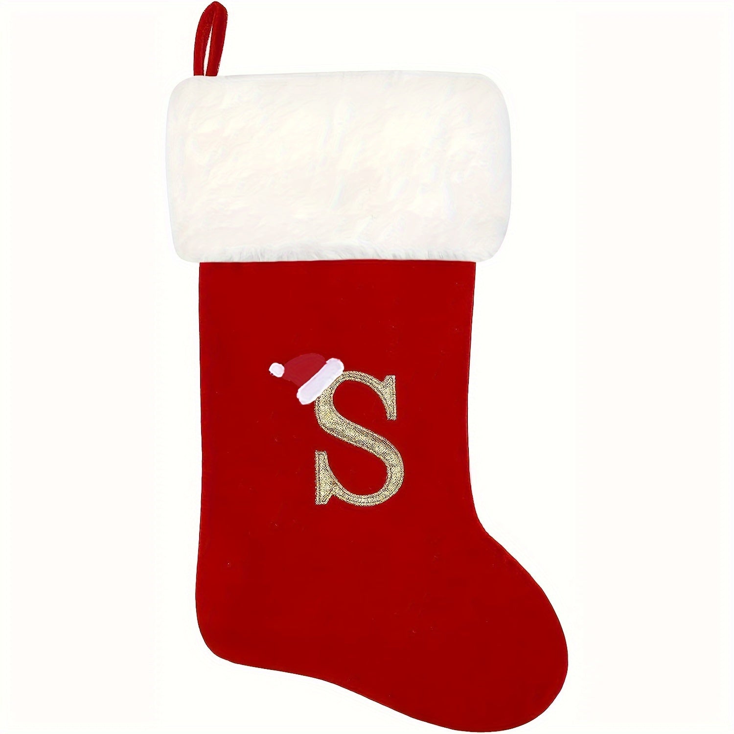 50cm Red Velvet Initial Christmas Stockings Embroidered Letter Stockings