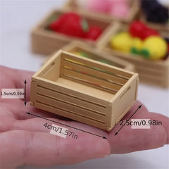 2pcs Mini Wooden Fruit Basket Models for Dollhouse Decoration