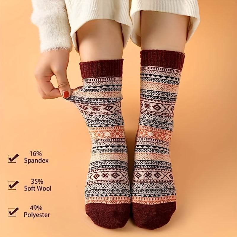 2 Pairs Geometric Pattern Socks Ethnic Style Mid Tube Women's Stockings