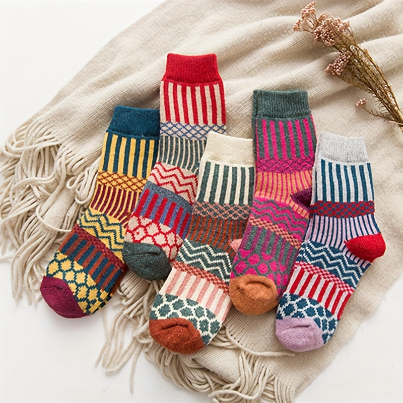 5 Pairs Geometric Pattern Socks Soft Mid Tube Women's Stockings