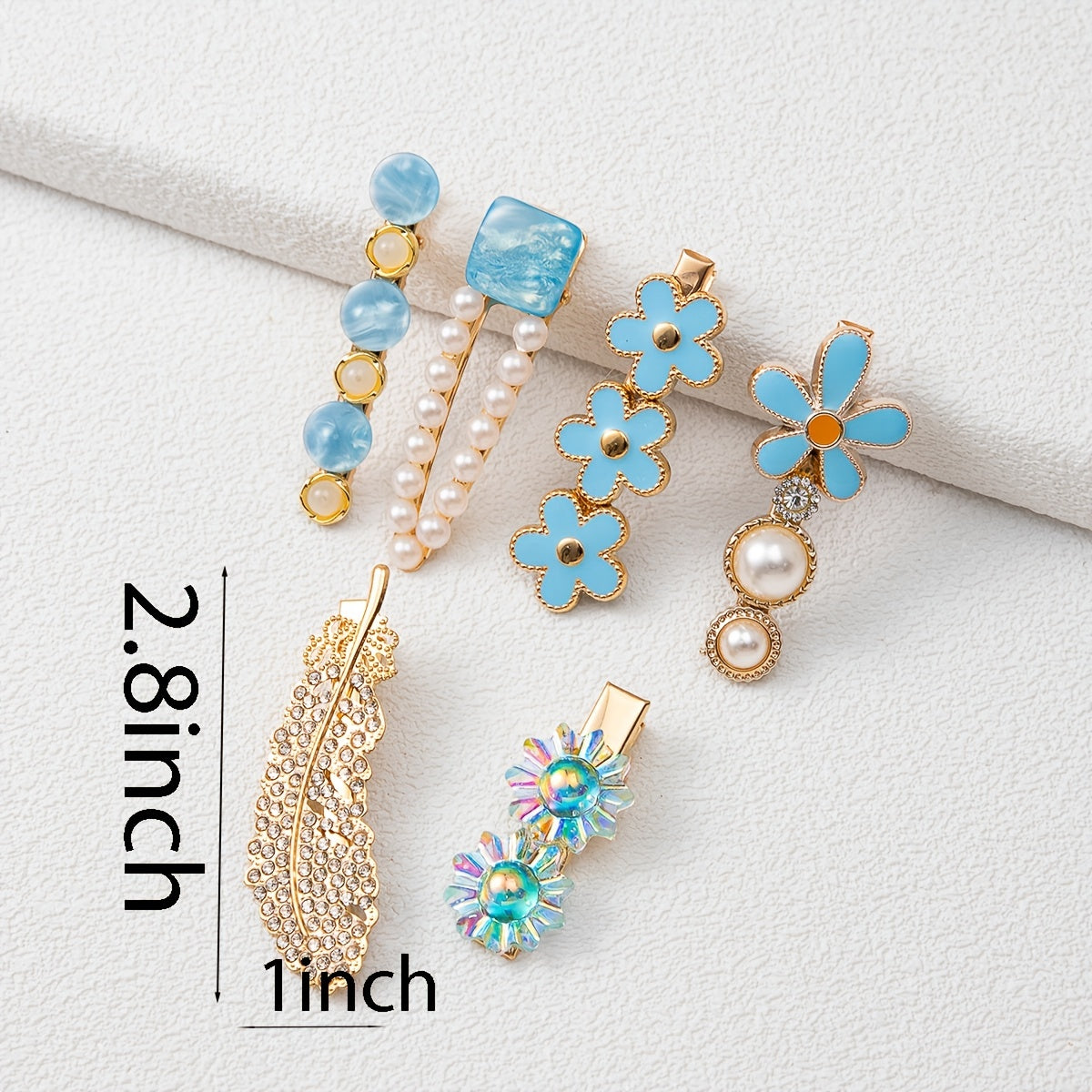 6pcs Feather Flower Rhinestone Hair Clip Vacation Hair Accessories
