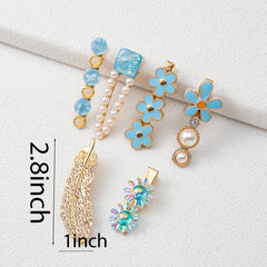 6pcs Feather Flower Rhinestone Hair Clip Vacation Hair Accessories