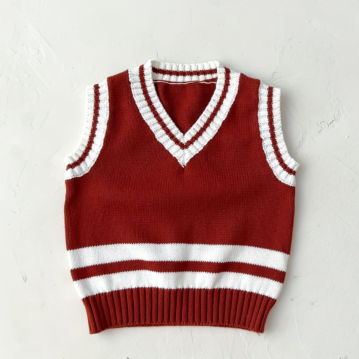 Baby Knitted Vest Kids Cotton Striped V Neck Sweater Top