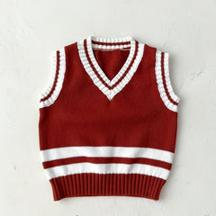 Baby Knitted Vest Kids Cotton Striped V Neck Sweater Top