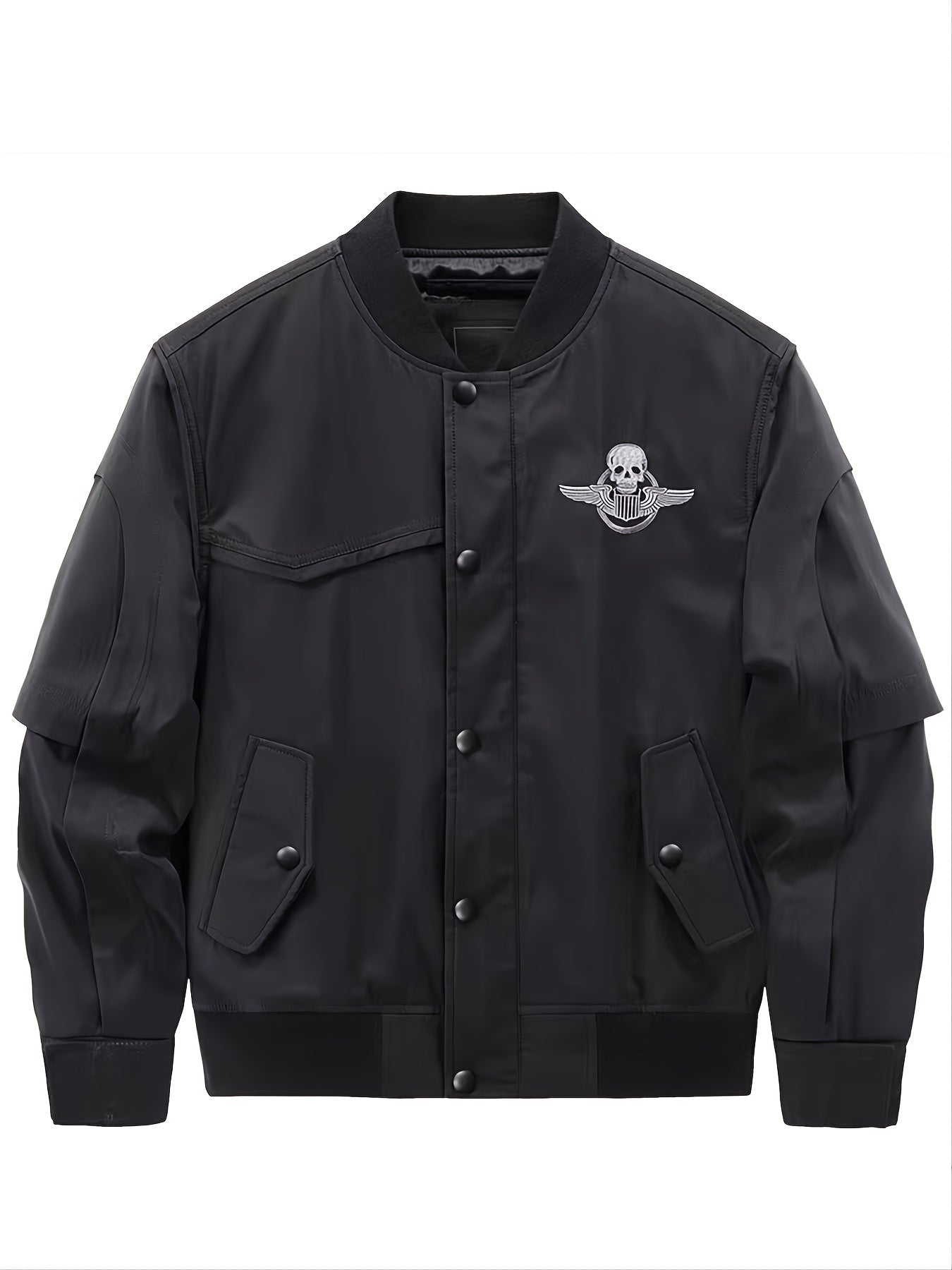 Men's Skull Print Baseball Jackets Solid Jacket Thermal Outerwear