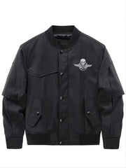 Men's Skull Print Baseball Jackets Solid Jacket Thermal Outerwear