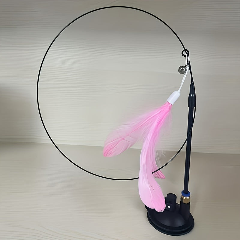 Feather Decor Cat Teaser Stick Toy with Bell and Suction Cup
