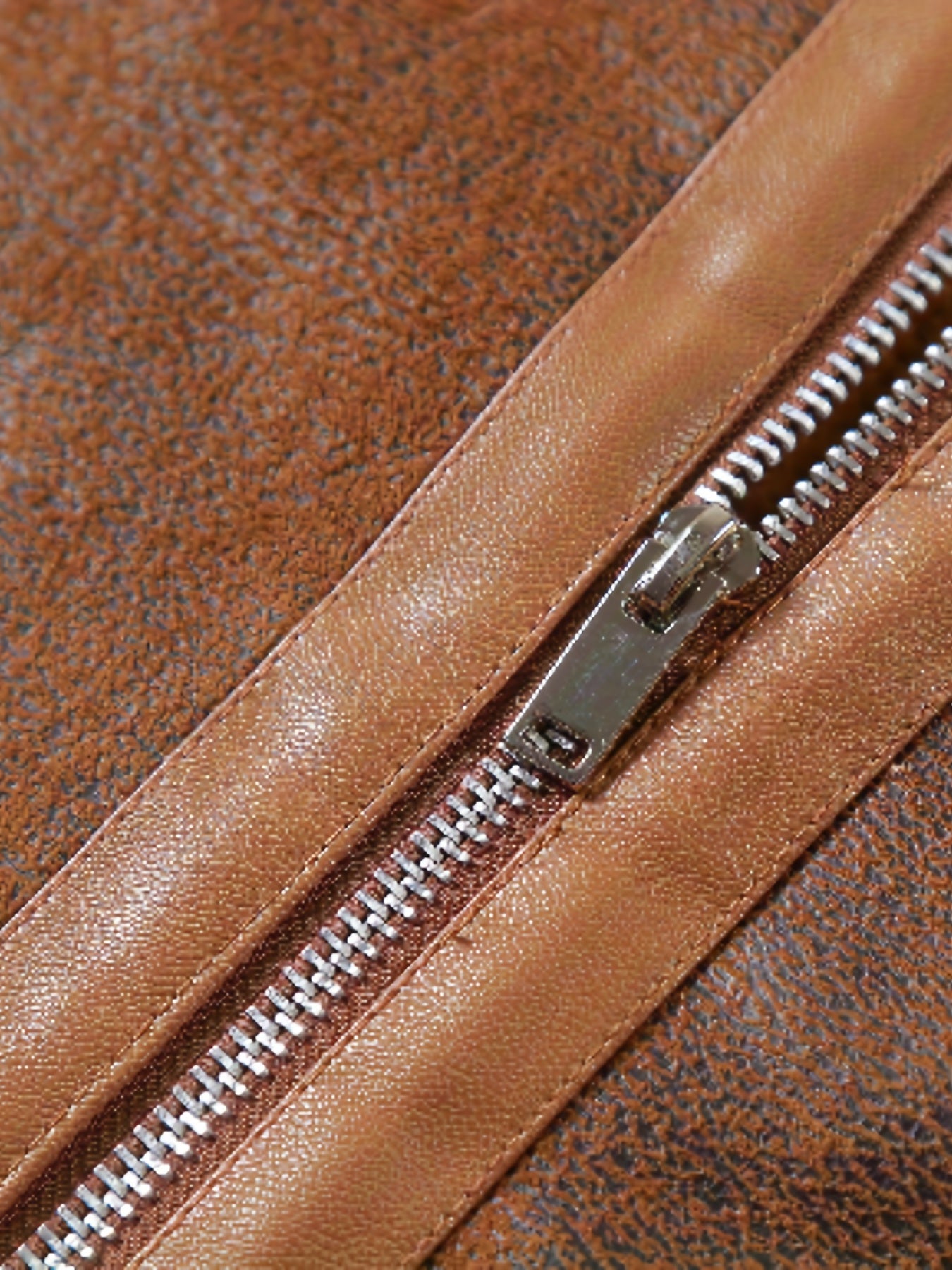 Men's Fleece PU Biker Jacket Zip Up Lapel Leather Jacket