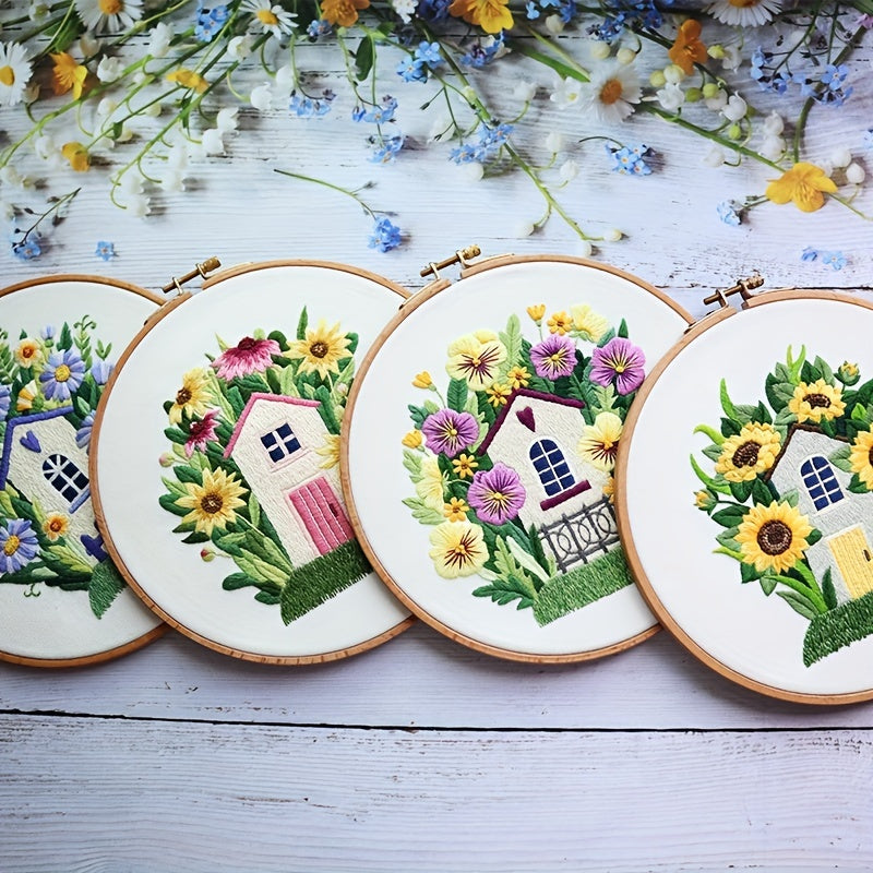 Embroidery Starter Kit Flower Theme Cross Stitch Adults Embroidery Hoop Threads