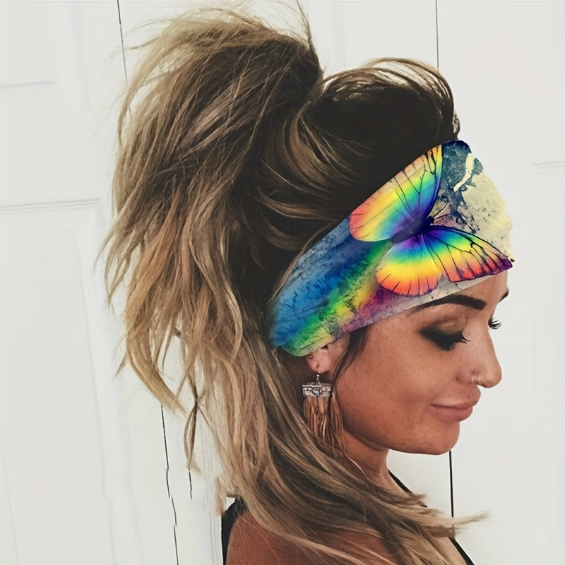 Butterfly Print Knotted Wide Headband Hair Accessories For Women