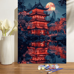 Red Building Under the Moon DIY Painting Set