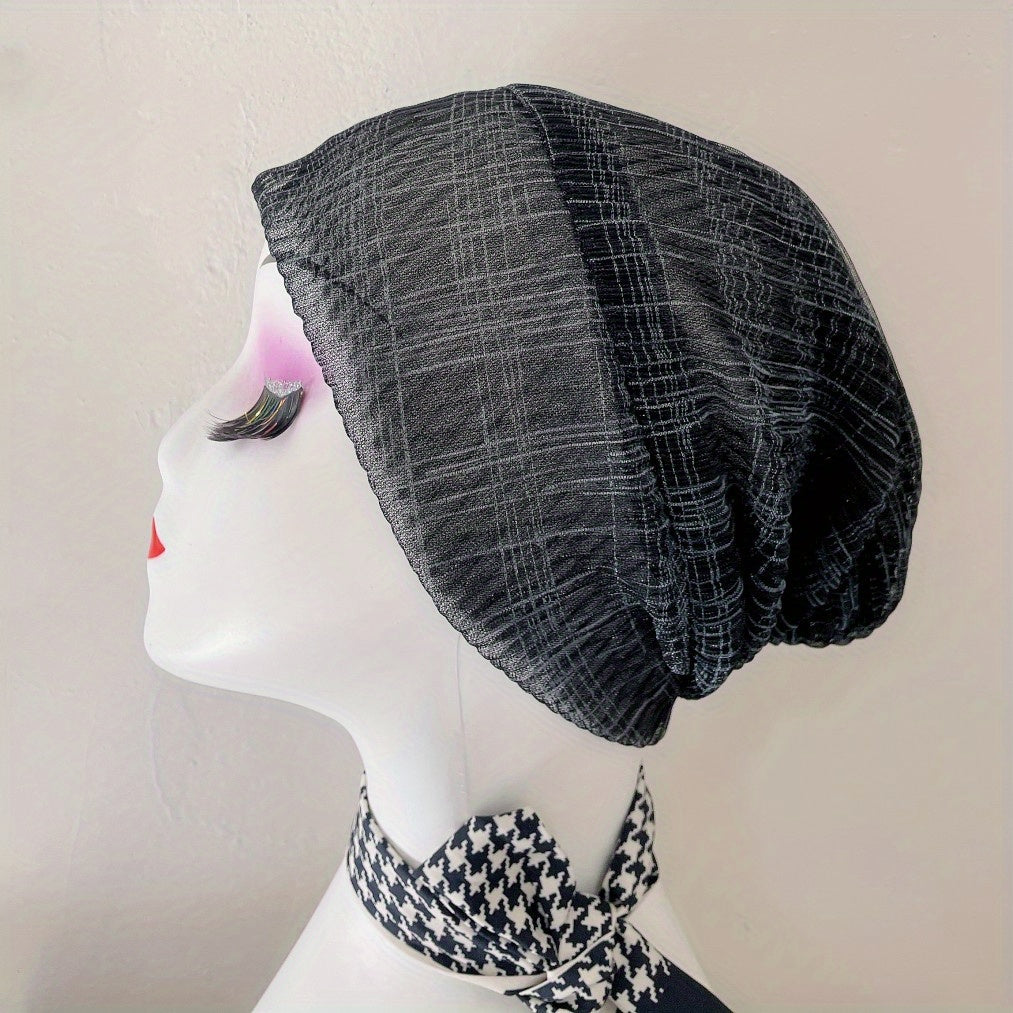 Pleated Mesh Beanie Thin Breathable Turban Cap Head Wrap Chemo Hats