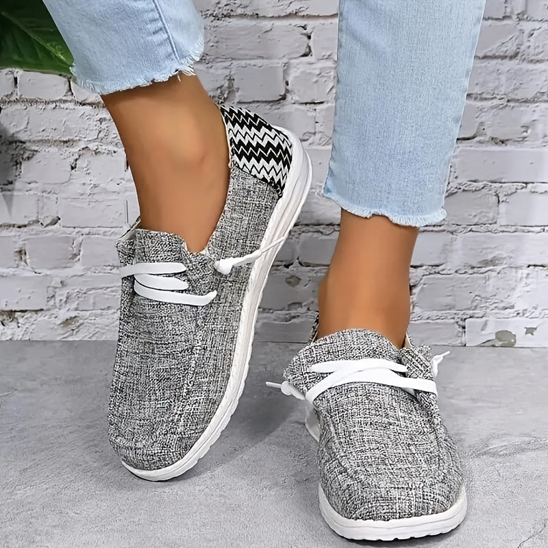 Women's Casual Lace Up Canvas Loafers Non Slip Walking Shoes