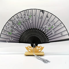 Chinese Silk Folding Fan Wooden Handle Classical Dance Fan