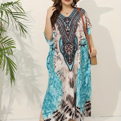  Snake Skin Print Cover Up Batwing Sleeve V Neck Loose