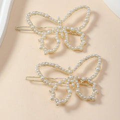 2pcs Faux Pearl Butterfly Hair Clips Hair Pins Hair Barrettes For Women