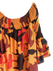  Abstract Print Off Shoulder Layered Sleeve Dress