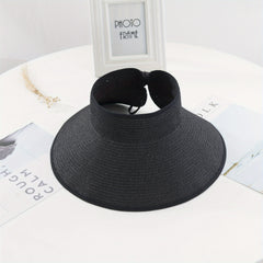 Foldable Ponytail Sun Visor Hats UV Protection Wide Brim Straw Beach Hat