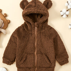 Unisex Baby Fleece Coat Bear Ears Hooded Zipper Jackets