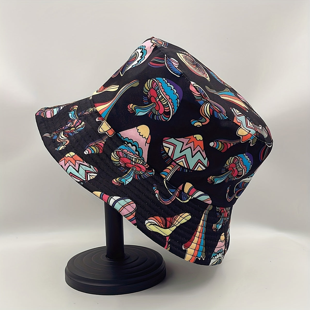 Y2K Mushroom Print Reversible Bucket Hat Hip Hop Sunshade Cap