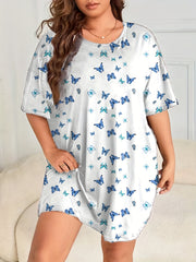  Butterfly Print Round Neck Sleep Dress